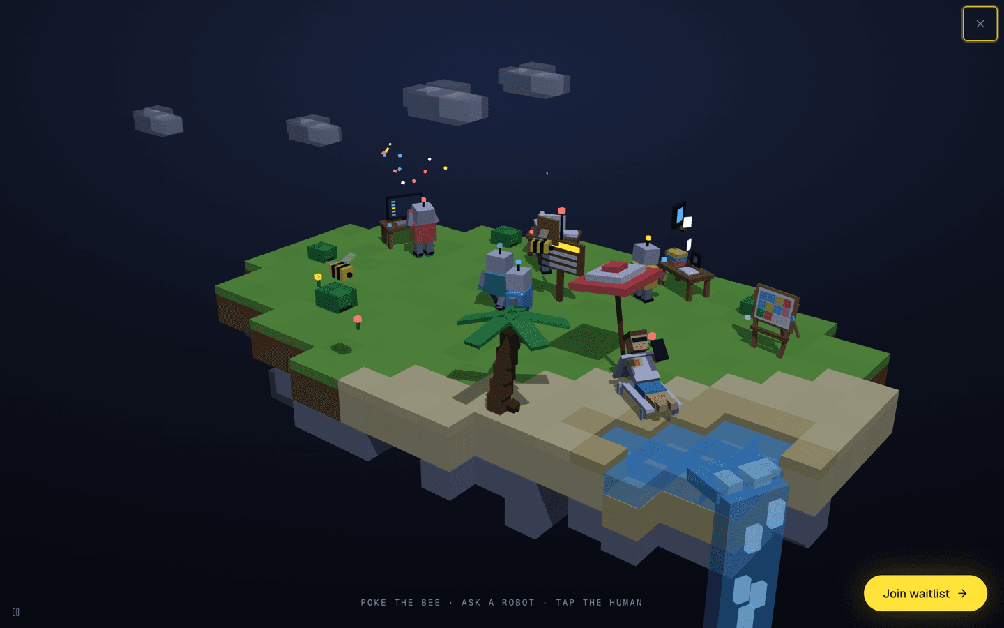 The landing island expanded to fullscreen play mode