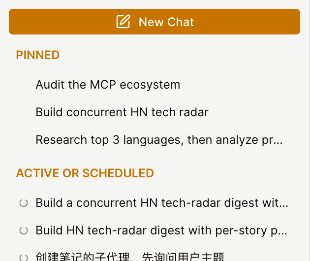 A Pinned group at the top of the chat sidebar