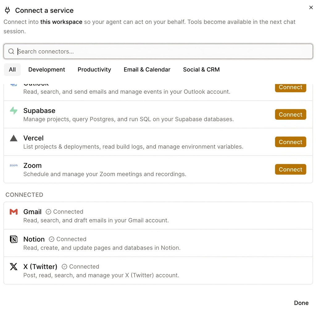 Connecting Gmail, Notion, and other tools so the agent can act on your behalf